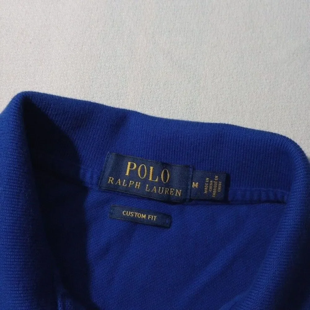 Ralph Lauren Men's Medium Skiing‎ Bear Polo Shirt Blue Short Sleeve
